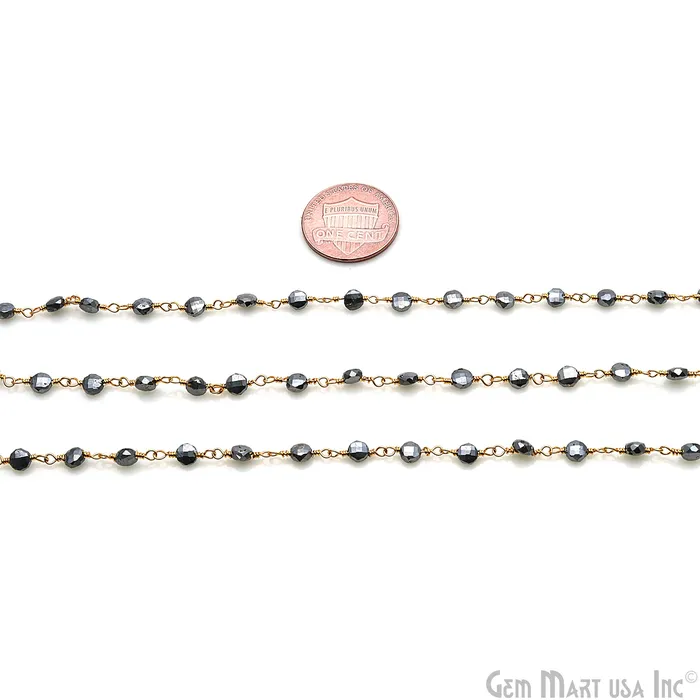 Pyrite Faceted 34mm Gold Wire Wrapped Rosary Chain GemMartUSA PreStyled Sets