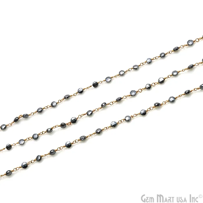 Pyrite Faceted 34mm Gold Wire Wrapped Rosary Chain GemMartUSA PreStyled Sets