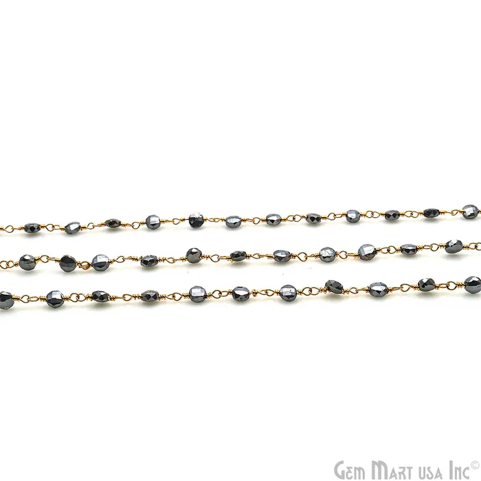 Pyrite Faceted 34mm Gold Wire Wrapped Rosary Chain GemMartUSA PreStyled Sets