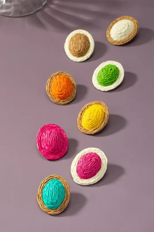 Raffia Straw Button Stud Earrings LA3accessories Earrings