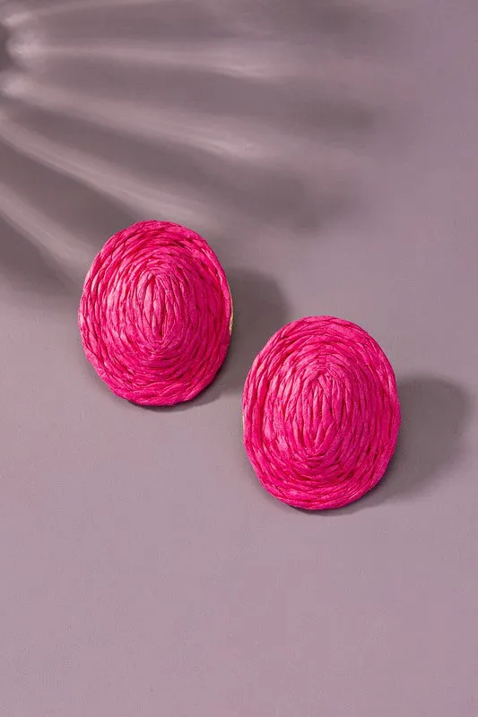 Raffia Straw Button Stud Earrings LA3accessories Earrings