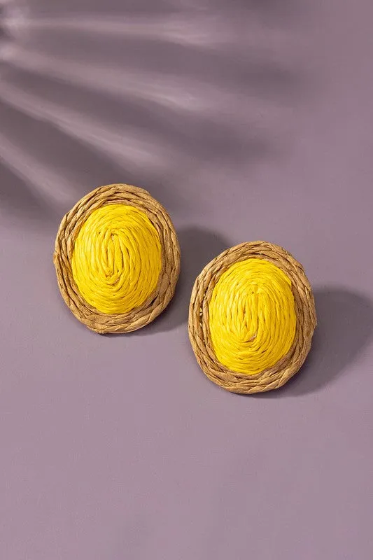 Raffia Straw Button Stud Earrings LA3accessories Earrings