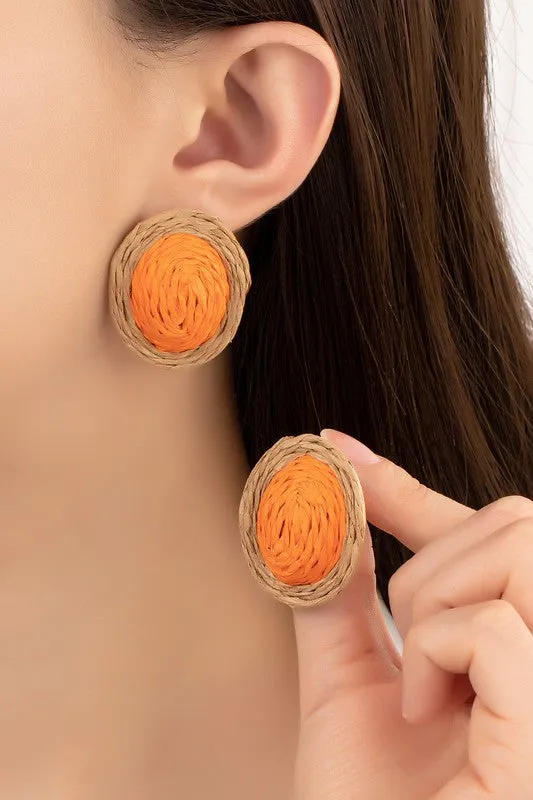 Raffia Straw Button Stud Earrings LA3accessories Earrings