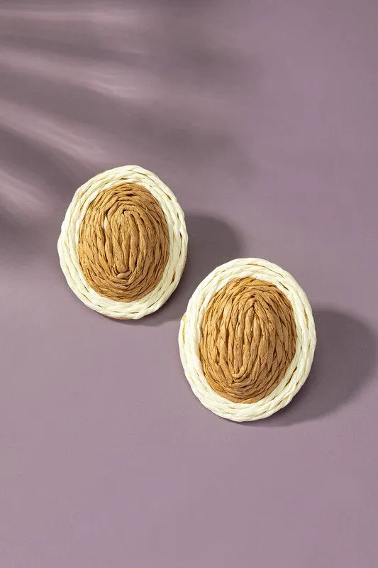 Raffia Straw Button Stud Earrings LA3accessories Earrings