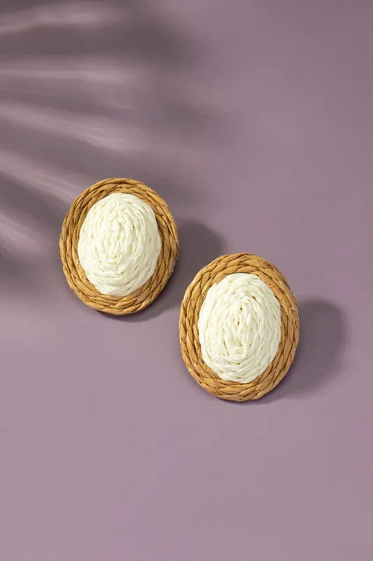 Raffia Straw Button Stud Earrings LA3accessories Earrings