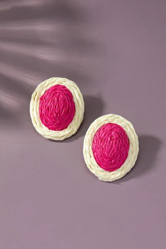 Raffia Straw Button Stud Earrings LA3accessories Earrings