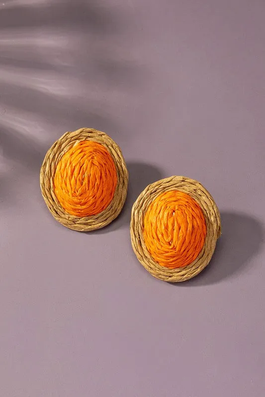 Raffia Straw Button Stud Earrings LA3accessories Earrings