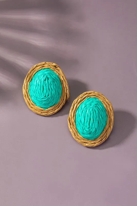Raffia Straw Button Stud Earrings LA3accessories Earrings