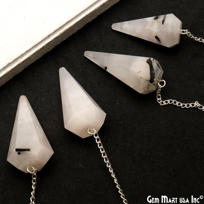 Rainbow Moonstone Crystal Dowsing Pendulum Natural Gemstone PendantSilver Chain GemMartUSA Necklaces Rainbow Moonstone Crystal Dowsing Pendulum Natural Gemstone PendantSilver Chain GemMartUSA Necklaces