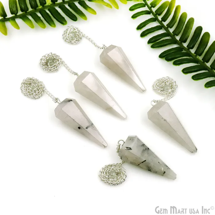 Rainbow Moonstone Crystal Dowsing Pendulum Natural Gemstone PendantSilver Chain GemMartUSA Necklaces Rainbow Moonstone Crystal Dowsing Pendulum Natural Gemstone PendantSilver Chain GemMartUSA Necklaces