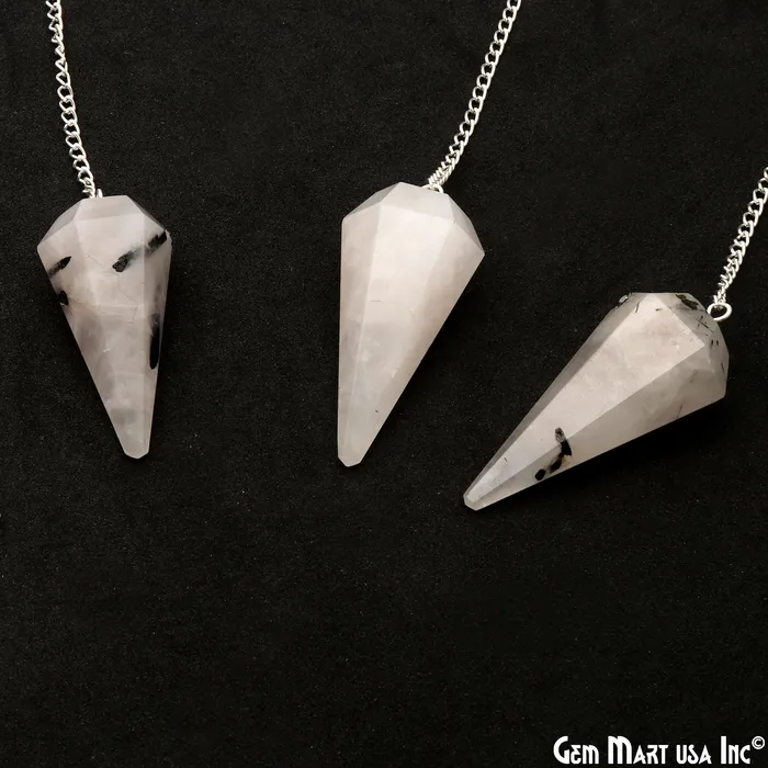 Rainbow Moonstone Crystal Dowsing Pendulum Natural Gemstone PendantSilver Chain GemMartUSA Necklaces Rainbow Moonstone Crystal Dowsing Pendulum Natural Gemstone PendantSilver Chain GemMartUSA Necklaces