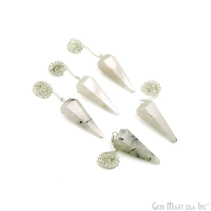 Rainbow Moonstone Crystal Dowsing Pendulum Natural Gemstone PendantSilver Chain GemMartUSA Necklaces Rainbow Moonstone Crystal Dowsing Pendulum Natural Gemstone PendantSilver Chain GemMartUSA Necklaces
