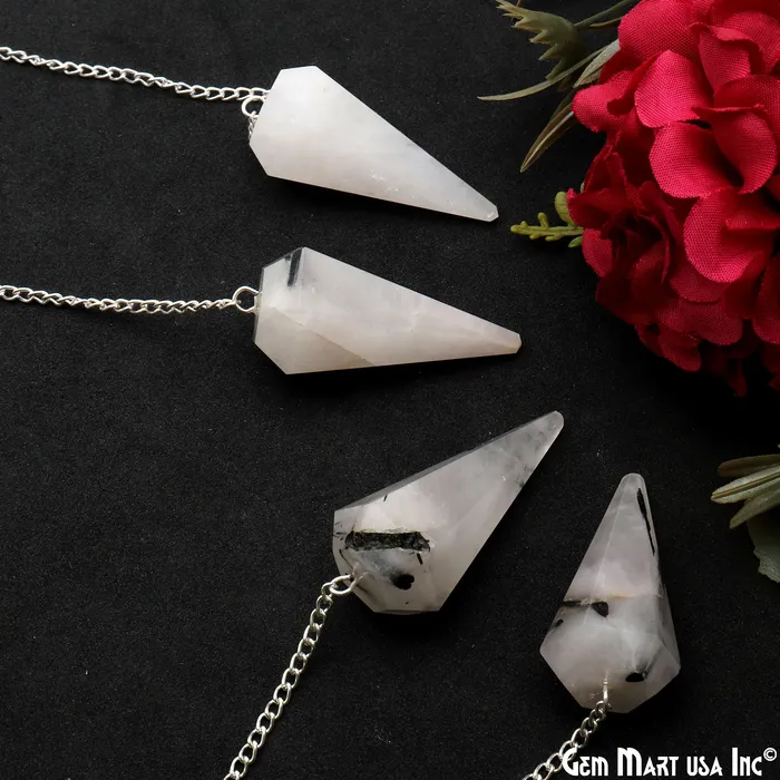 Rainbow Moonstone Crystal Dowsing Pendulum Natural Gemstone PendantSilver Chain GemMartUSA Necklaces Rainbow Moonstone Crystal Dowsing Pendulum Natural Gemstone PendantSilver Chain GemMartUSA Necklaces