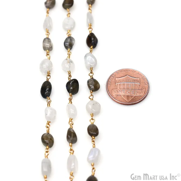 Rainbow Moonstone Labradorite Tumble Beads 8x5mm Beads Gold Plated Rosary Chain GemMartUSA Necklaces Rainbow Moonstone Labradorite Tumble Beads 8x5mm Beads Gold Plated Rosary Chain GemMartUSA Necklaces
