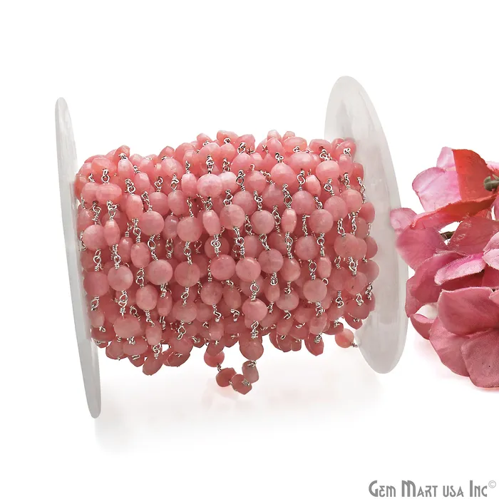 Rhodochrosite Coin Faceted 6mm Silver Wire Wrapped Rosary Chain GemMartUSA Necklaces Rhodochrosite Coin Faceted 6mm Silver Wire Wrapped Rosary Chain GemMartUSA Necklaces
