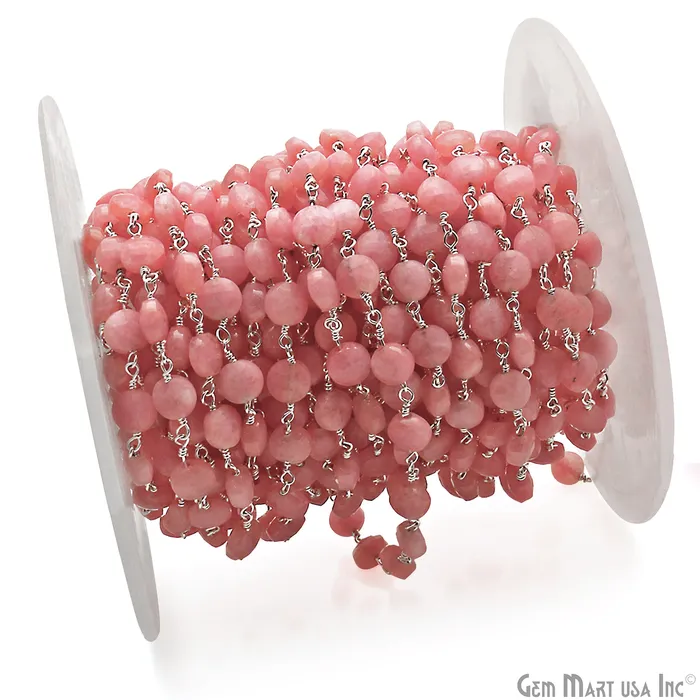 Rhodochrosite Coin Faceted 6mm Silver Wire Wrapped Rosary Chain GemMartUSA Necklaces