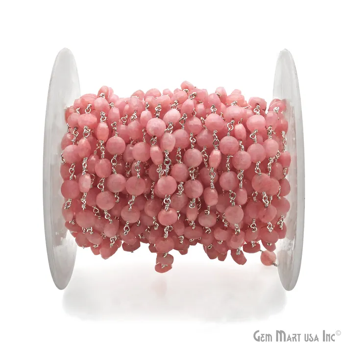 Rhodochrosite Coin Faceted 6mm Silver Wire Wrapped Rosary Chain GemMartUSA Necklaces