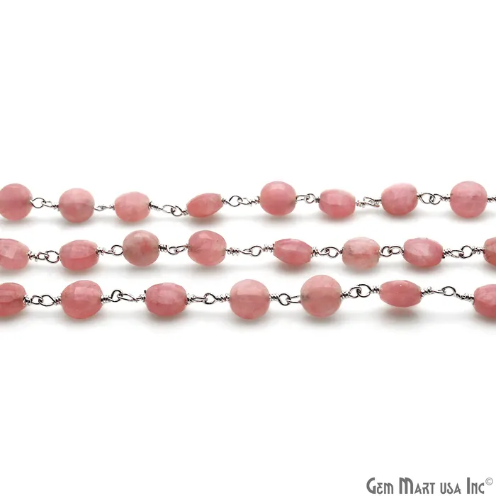 Rhodochrosite Coin Faceted 6mm Silver Wire Wrapped Rosary Chain GemMartUSA Necklaces