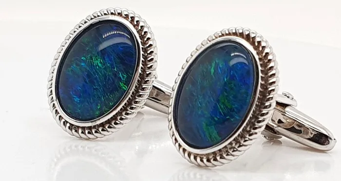 Rings Australian Opal Cutters Australian Opal Triplet 14 x 10 mm Mens Cufflinks Set in 925 Sterling Silver Rings Australian Opal Cutters Australian Opal Triplet 14 x 10 mm Mens Cufflinks Set in 925 Sterling Silver