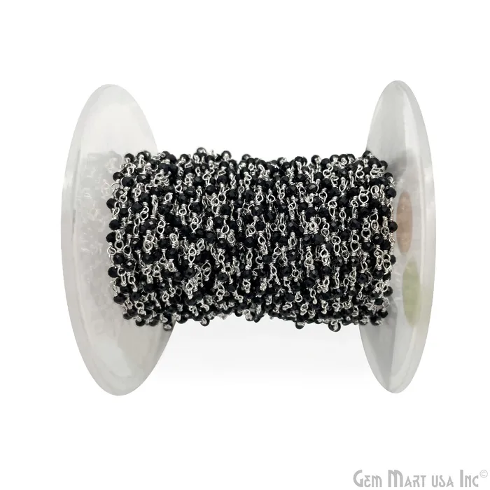 Rings Black Spinel Sterling Silver Wire Wrapped Gemstone Beads Rosary Chain GemMartUSA Rings Black Spinel Sterling Silver Wire Wrapped Gemstone Beads Rosary Chain GemMartUSA