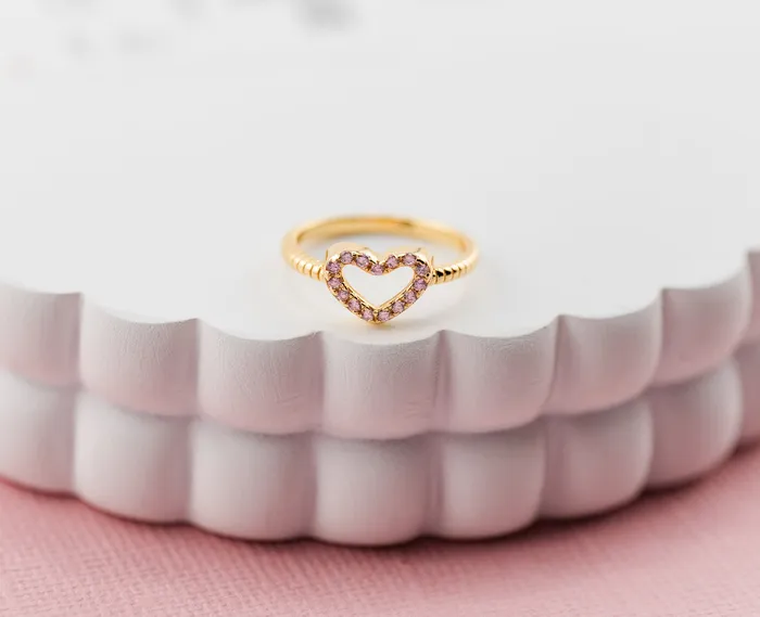 Rings Cherished Moments Jewelry Little Girls 14k GoldPlated Pink CZ Heart Baby Ring