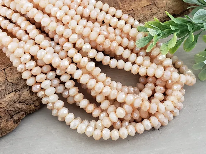 Rings Dear Beads Cream AB Silver Luster Crystals 6x4mm 15 Strand