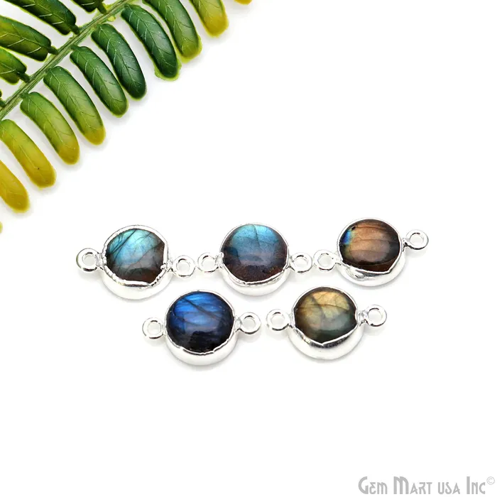 Rings Flashy Labradorite 18x11mm Cabochon Round Double Bail Silver Electroplated Gemstone Connector GemmartUSA Rings Flashy Labradorite 18x11mm Cabochon Round Double Bail Silver Electroplated Gemstone Connector GemmartUSA