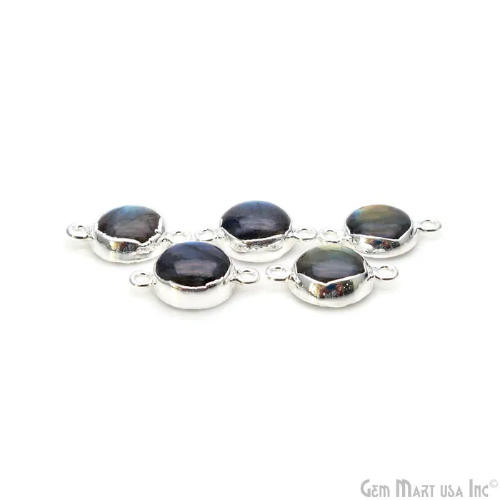 Rings Flashy Labradorite 18x11mm Cabochon Round Double Bail Silver Electroplated Gemstone Connector GemmartUSA Rings Flashy Labradorite 18x11mm Cabochon Round Double Bail Silver Electroplated Gemstone Connector GemmartUSA