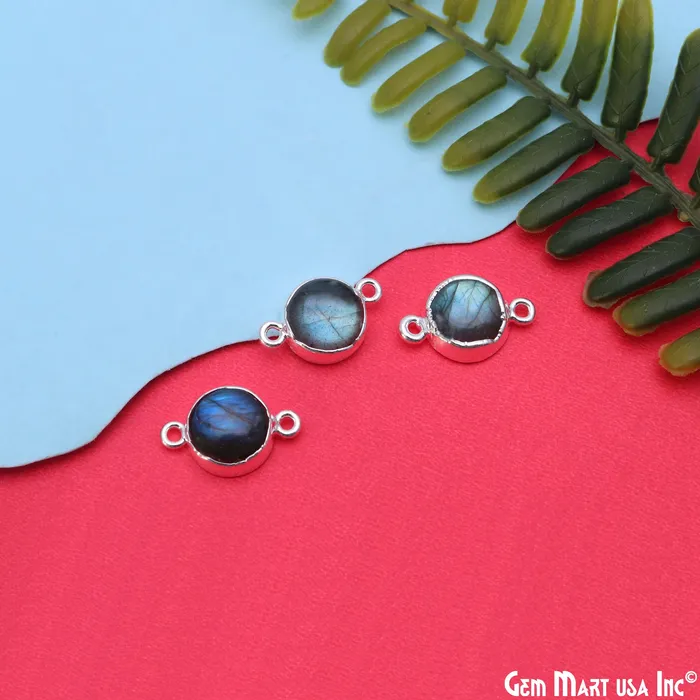 Rings Flashy Labradorite 18x11mm Cabochon Round Double Bail Silver Electroplated Gemstone Connector GemmartUSA Rings Flashy Labradorite 18x11mm Cabochon Round Double Bail Silver Electroplated Gemstone Connector GemmartUSA