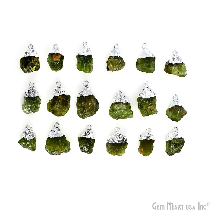 Rings GemmartUSA Rough Peridot Gemstone 21x14mm Organic Silver Edged Connector Rings GemmartUSA Rough Peridot Gemstone 21x14mm Organic Silver Edged Connector