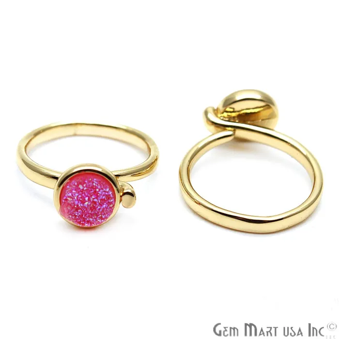 Rings GemMartUSA Round Druzy 8mm Gold Black Plated Adjustable Ring Choose Your Color CHPR