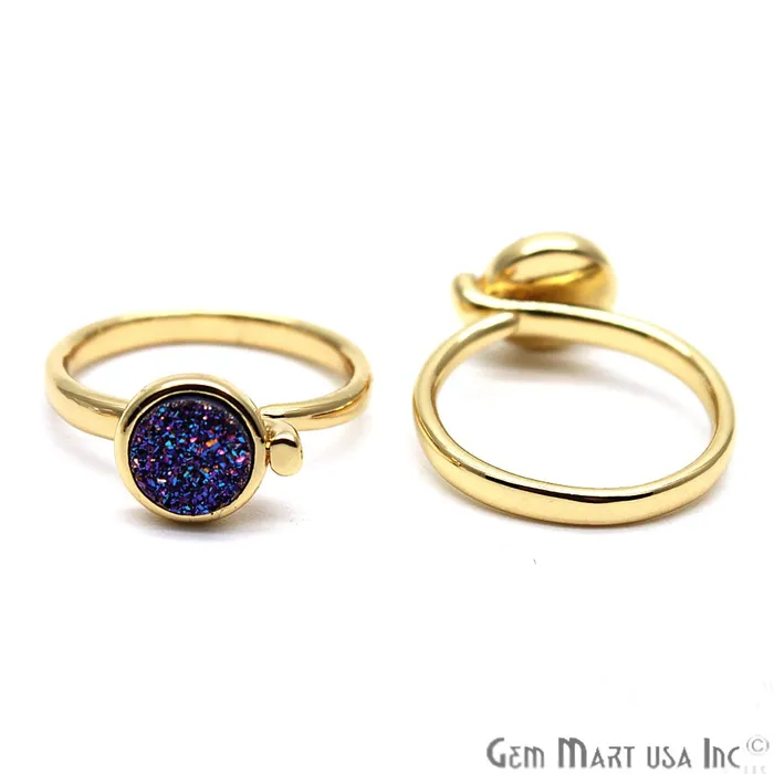 Rings GemMartUSA Round Druzy 8mm Gold Black Plated Adjustable Ring Choose Your Color CHPR