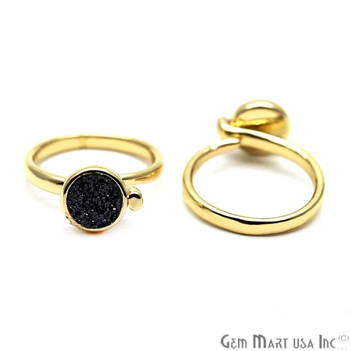 Rings GemMartUSA Round Druzy 8mm Gold Black Plated Adjustable Ring Choose Your Color CHPR