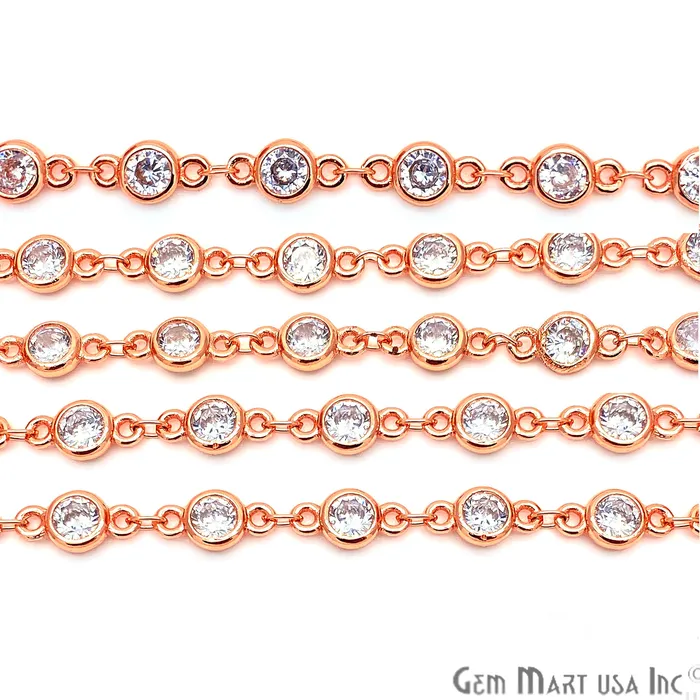 Rings GemmartUSA White Zircon Round Shape 55mm Rose Gold Plated Continuous Connector Chain Rings GemmartUSA White Zircon Round Shape 55mm Rose Gold Plated Continuous Connector Chain