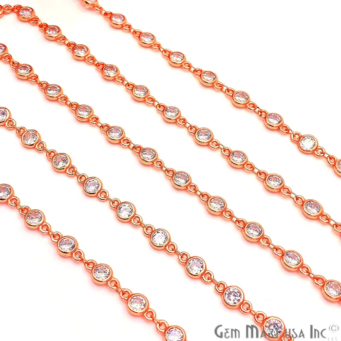 Rings GemmartUSA White Zircon Round Shape 55mm Rose Gold Plated Continuous Connector Chain Rings GemmartUSA White Zircon Round Shape 55mm Rose Gold Plated Continuous Connector Chain
