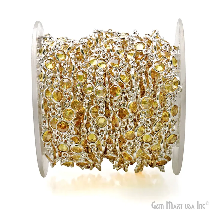 Rings GemMartUSA Yellow Zircon Faceted Round 5mm Silver Plated Continuous Connector Chains Rings GemMartUSA Yellow Zircon Faceted Round 5mm Silver Plated Continuous Connector Chains