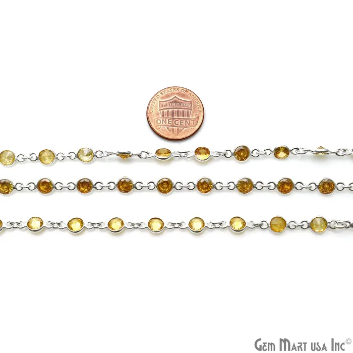 Rings GemMartUSA Yellow Zircon Faceted Round 5mm Silver Plated Continuous Connector Chains Rings GemMartUSA Yellow Zircon Faceted Round 5mm Silver Plated Continuous Connector Chains