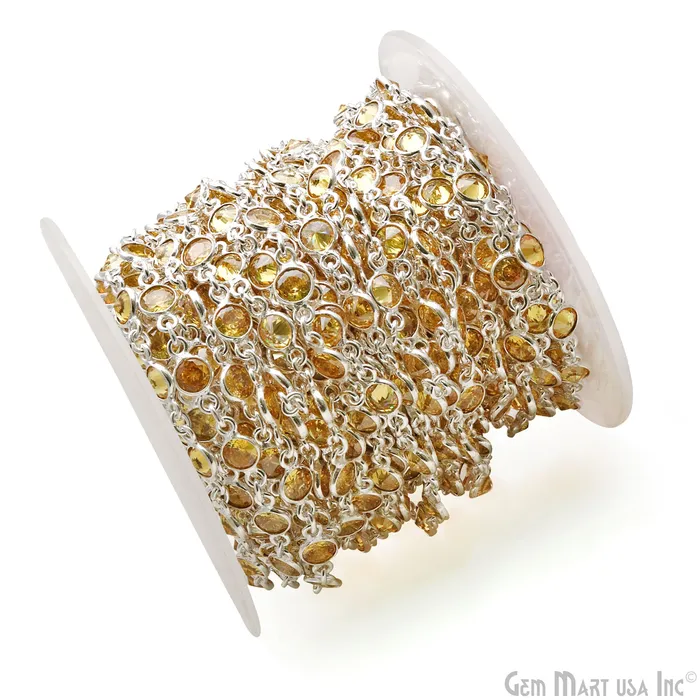 Rings GemMartUSA Yellow Zircon Faceted Round 5mm Silver Plated Continuous Connector Chains Rings GemMartUSA Yellow Zircon Faceted Round 5mm Silver Plated Continuous Connector Chains