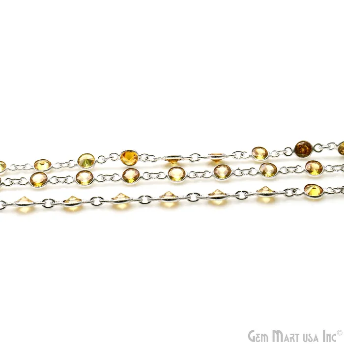 Rings GemMartUSA Yellow Zircon Faceted Round 5mm Silver Plated Continuous Connector Chains Rings GemMartUSA Yellow Zircon Faceted Round 5mm Silver Plated Continuous Connector Chains