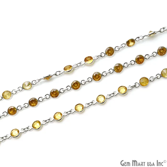 Rings GemMartUSA Yellow Zircon Faceted Round 5mm Silver Plated Continuous Connector Chains Rings GemMartUSA Yellow Zircon Faceted Round 5mm Silver Plated Continuous Connector Chains