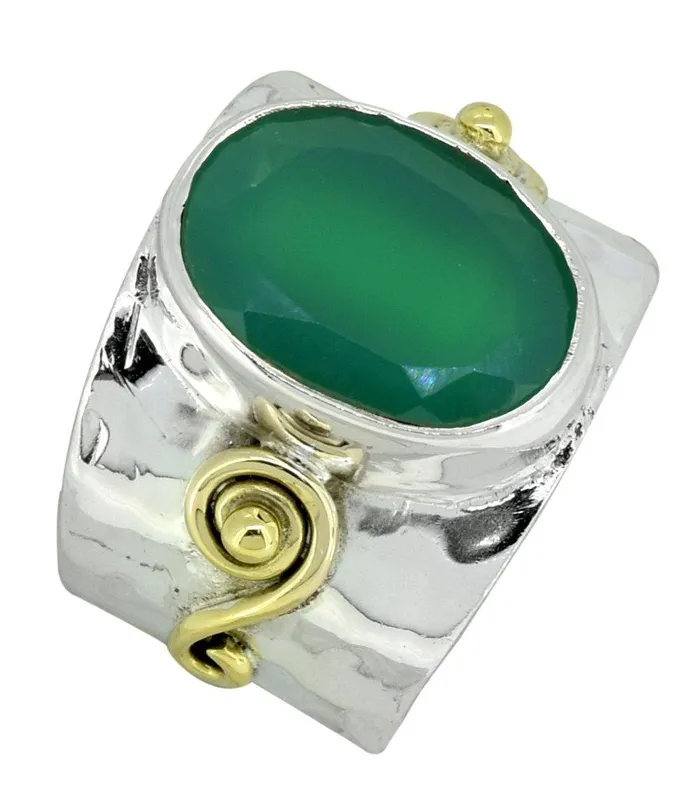Rings Green Onyx Ring 925 Sterling Silver Brass Designer Jewelry YoTreasure
