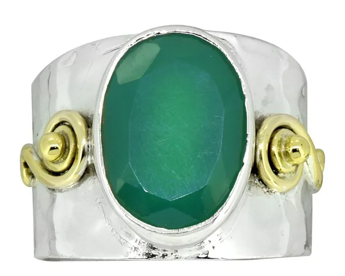 Rings Green Onyx Ring 925 Sterling Silver Brass Designer Jewelry YoTreasure