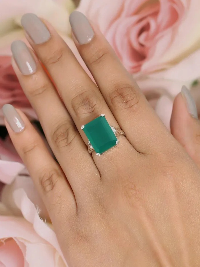 Rings Green Onyx Solid 925 Sterling Silver Gemstone Ring Jewelry YoTreasure