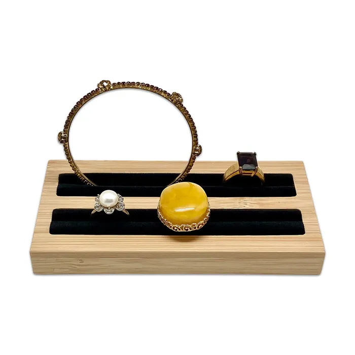 Rings JPIDisplay 5 34 x 3 Wood Black Velvet 2 Row Ring Display Stand
