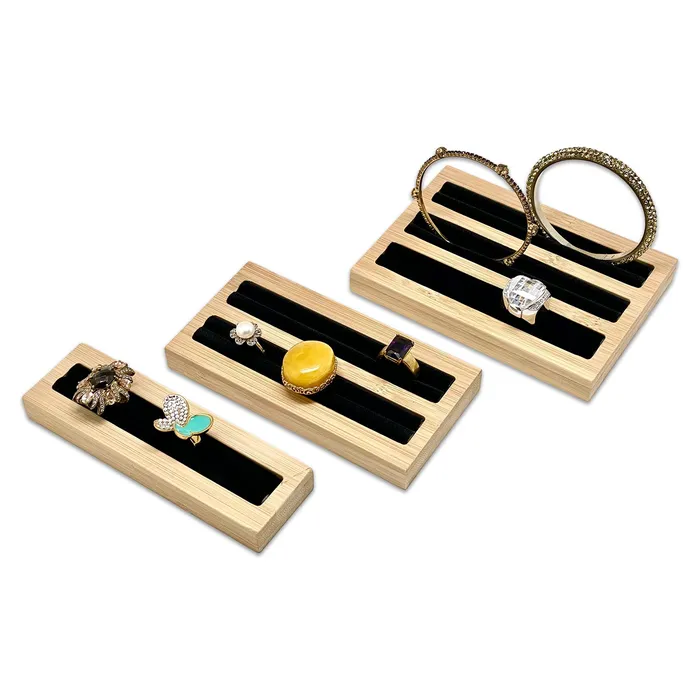 Rings JPIDisplay 5 34 x 3 Wood Black Velvet 2 Row Ring Display Stand Rings JPIDisplay 5 34 x 3 Wood Black Velvet 2 Row Ring Display Stand