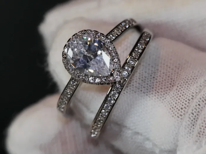 Rings Lab Diamonds London Engagement Ring Set Womens Wedding Ring Set Pear Cut Diamond Ring Teardrop Ring Womens Diamond Wedding Ring Set Womens Wedding Ring