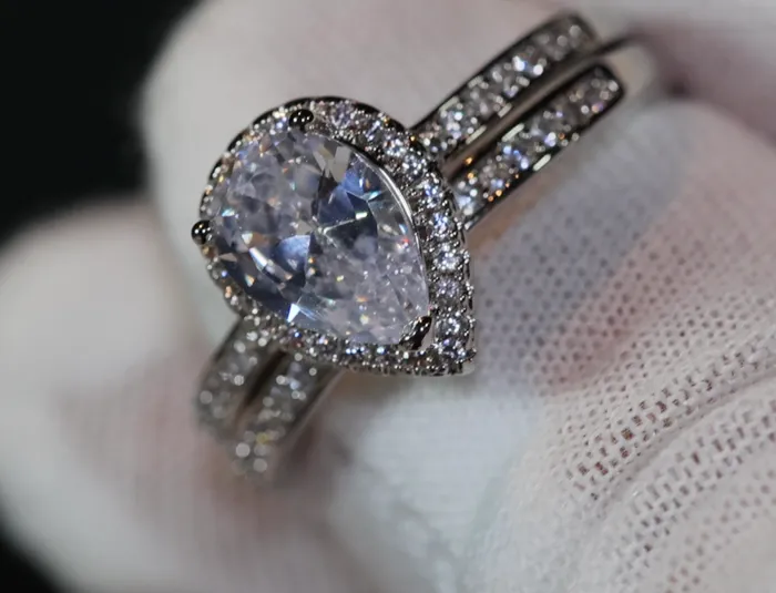Rings Lab Diamonds London Engagement Ring Set Womens Wedding Ring Set Pear Cut Diamond Ring Teardrop Ring Womens Diamond Wedding Ring Set Womens Wedding Ring