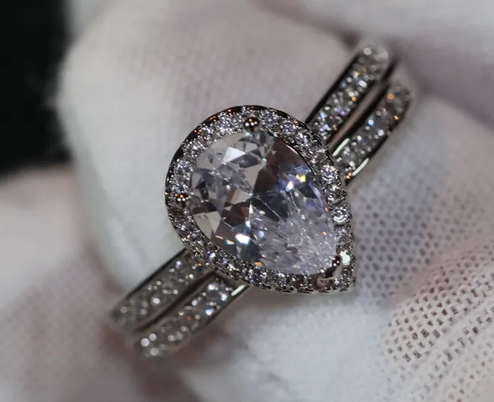 Rings Lab Diamonds London Engagement Ring Set Womens Wedding Ring Set Pear Cut Diamond Ring Teardrop Ring Womens Diamond Wedding Ring Set Womens Wedding Ring