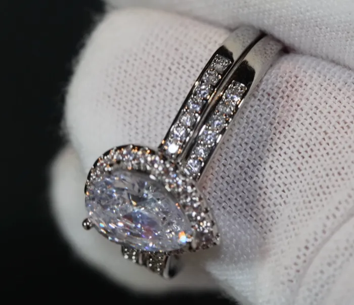 Rings Lab Diamonds London Engagement Ring Set Womens Wedding Ring Set Pear Cut Diamond Ring Teardrop Ring Womens Diamond Wedding Ring Set Womens Wedding Ring