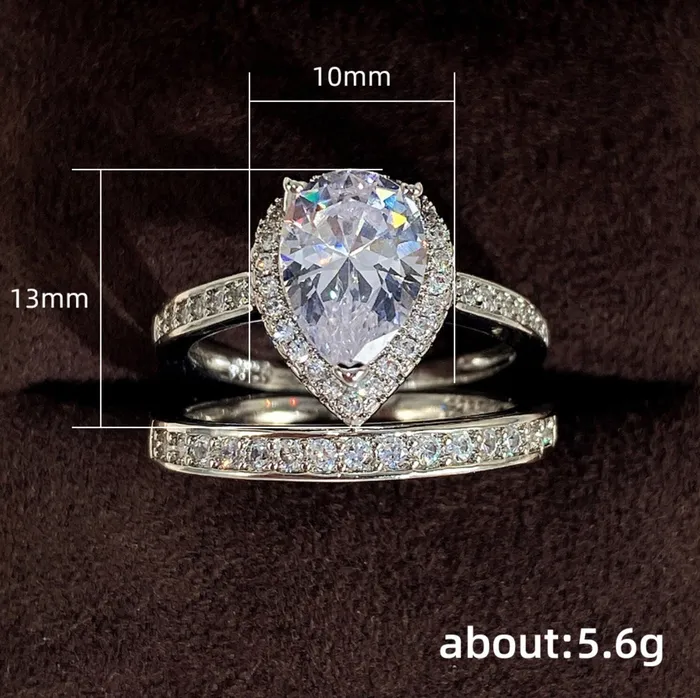 Rings Lab Diamonds London Engagement Ring Set Womens Wedding Ring Set Pear Cut Diamond Ring Teardrop Ring Womens Diamond Wedding Ring Set Womens Wedding Ring